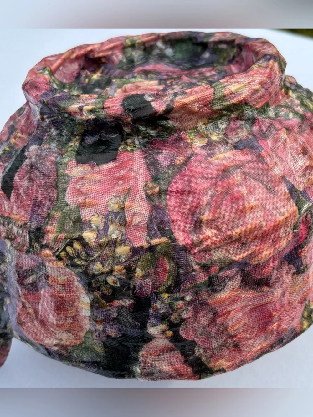 Vtg Handmade Decoupage Woven Basket Floral Catchall Bowl Pink Cottagecore Shabby
